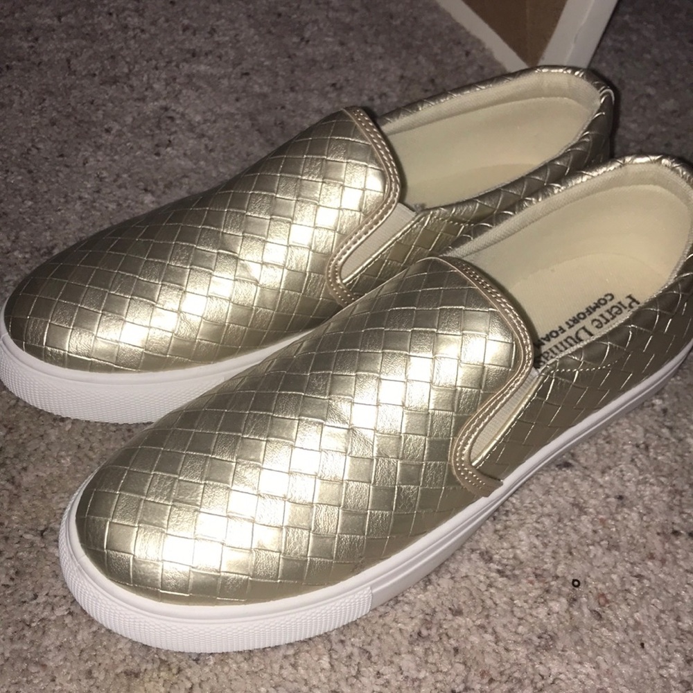 Gold slip on shoes